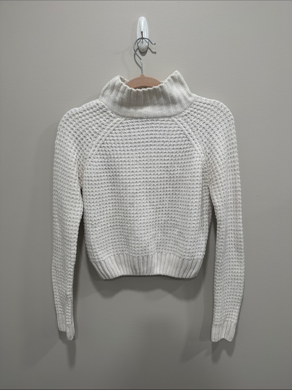Poof! Cream Waffle Knit Turtleneck Sweater Polyester Chenile